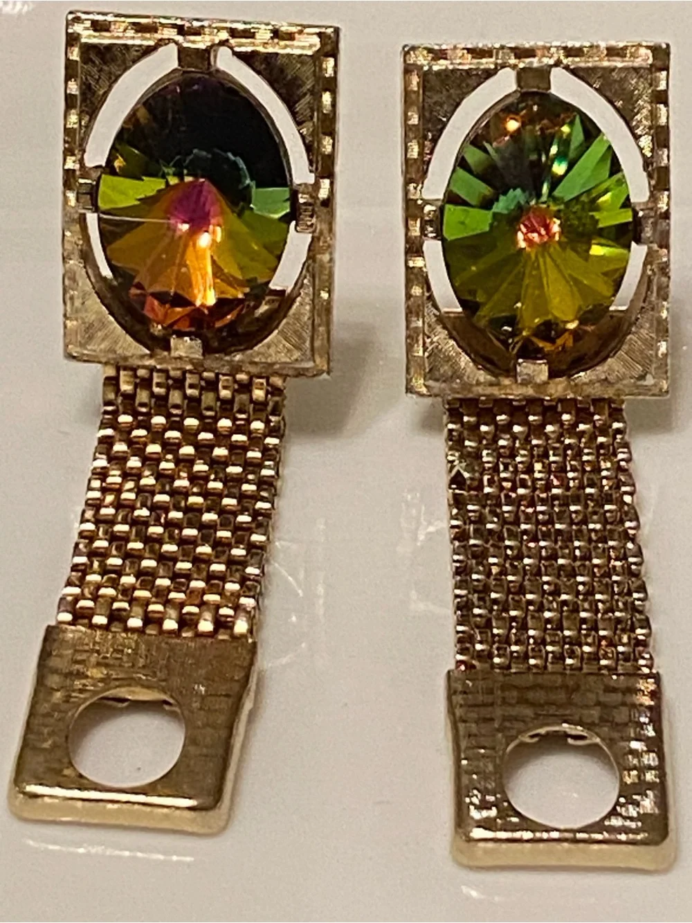 Gold-Tone Men's Cuff Links with Green Crystal Centers